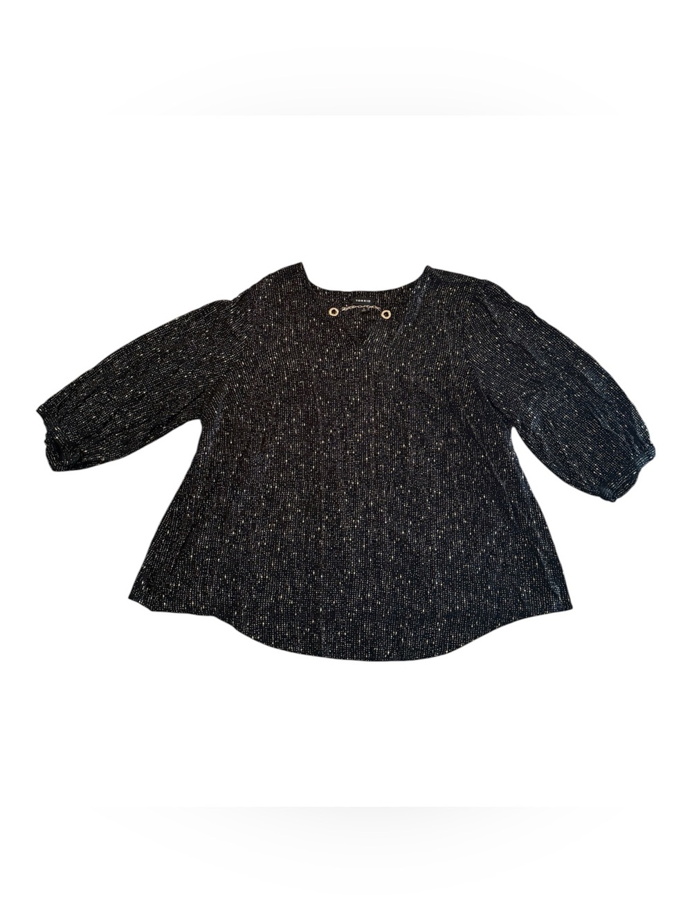 Torrid Black Gold Metallic Shimmer Blouse 3/4 Puff Sleeve Size 3